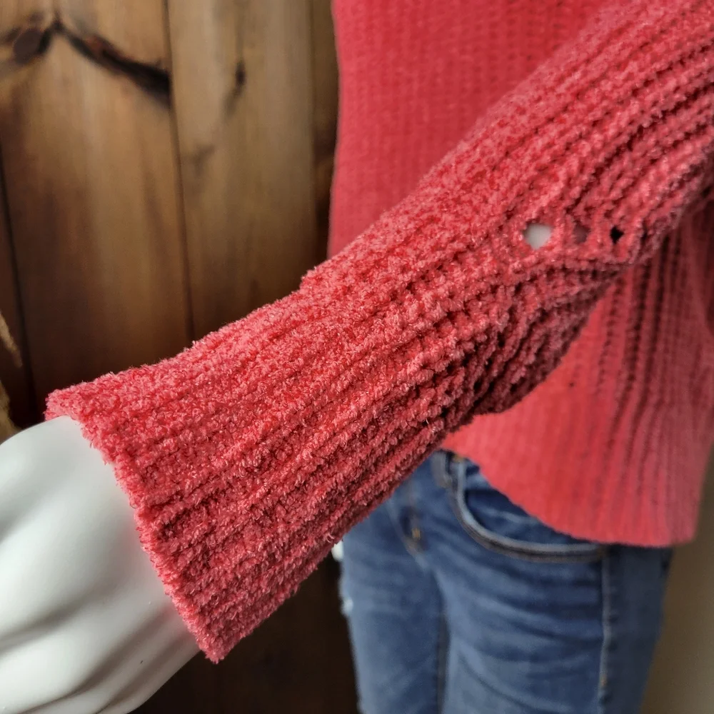 Maurices Chenille Coral Mock Neck Open Weave Sweater - Picture 7 of 12